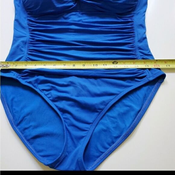 14 LA BLANCA BLUE RUCHED WAIST ONE PIECE slimming gathered SWIMSUIT extra large - Picture 3 of 10